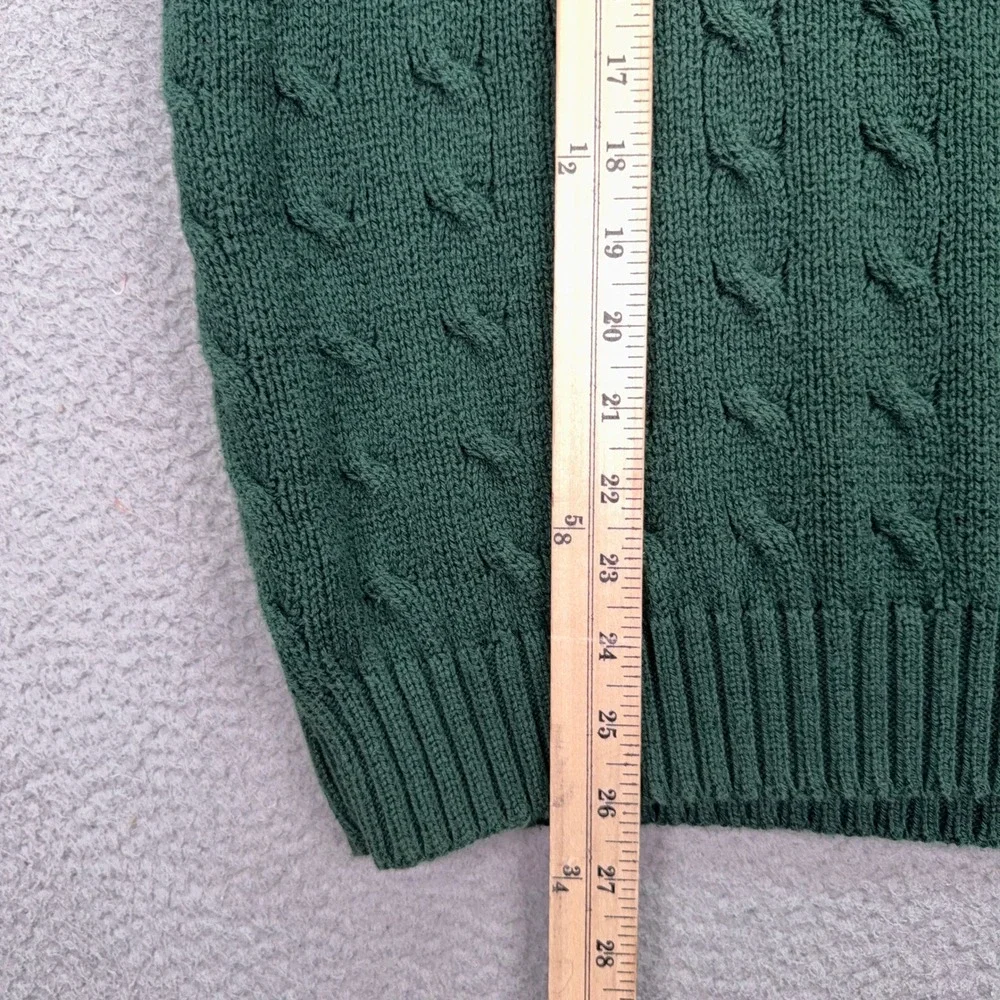 VTG Polo Ralph Lauren Sweater Vest Mens XL Green Pima Cotton Cable Knit V-Neck
